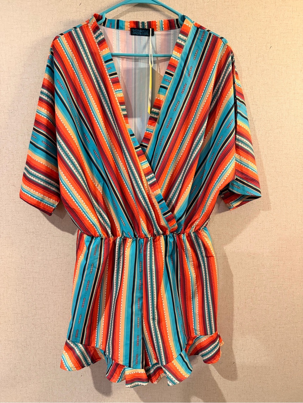 NWT Fashion Express Serape Striped Wrap Front Romper